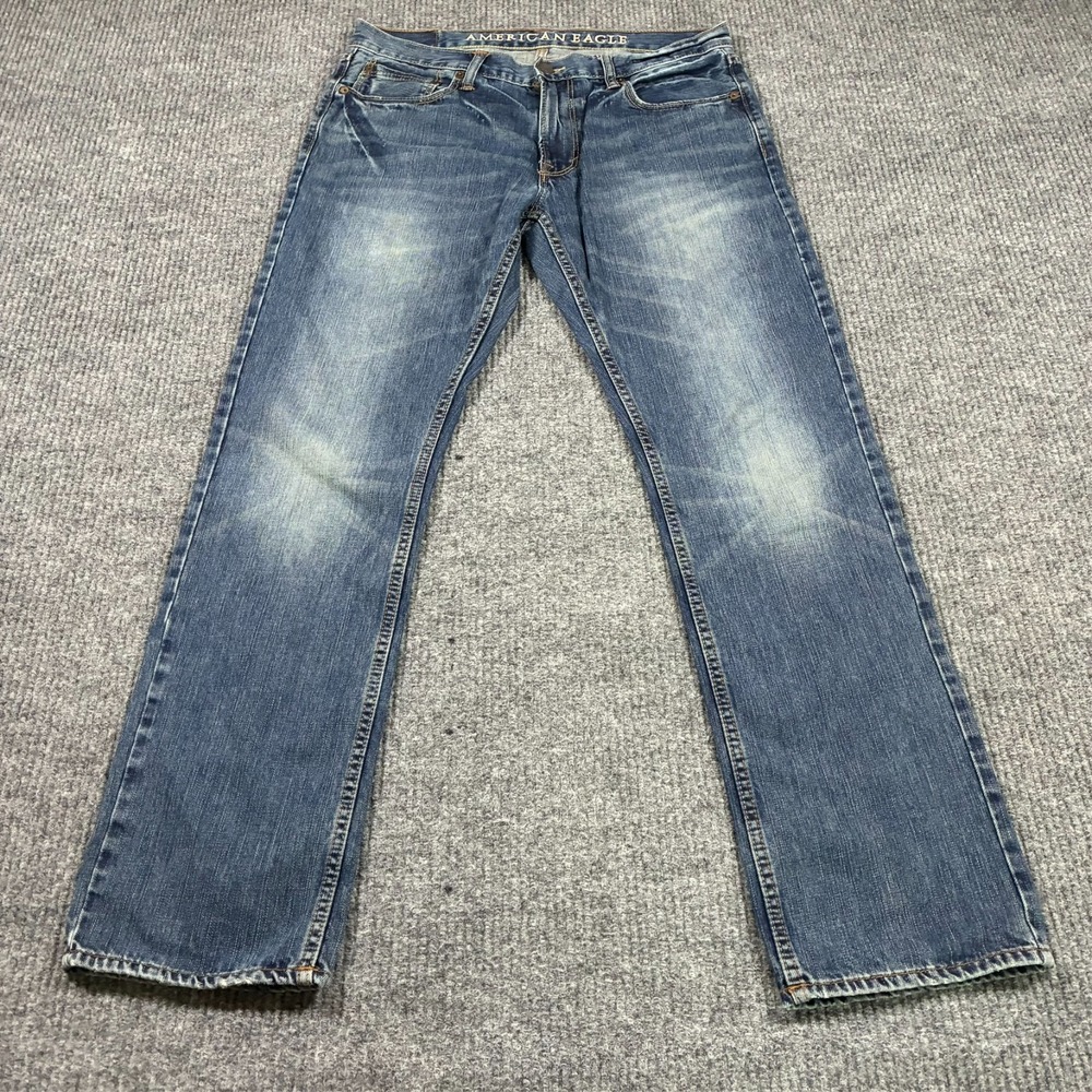 American Eagle Mens Slim Straight Jeans Size 34x34 Blue Denim Cotton Low Rise - Picture 1 of 11